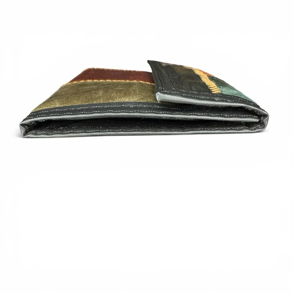 NWOT Vintage Leather Stitched Patchwork Wallet Rare Hook‎ And Loop Made In Korea